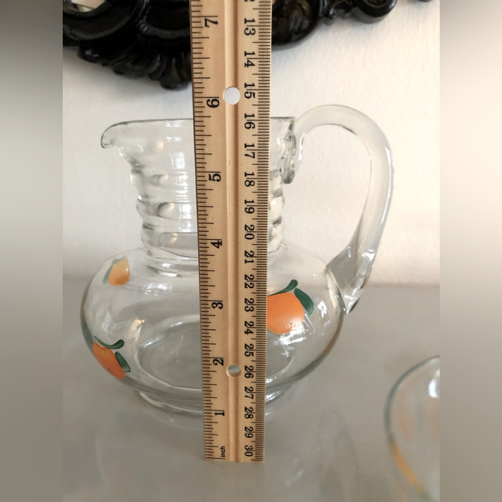 ANCHOR HOCKING Vintage Orange Juice Pitcher and 6 glasses. - Picture 7 of 8